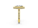 Yellow gold Marquise Cut Halo Diamond Engagement Ring with Milgrain Pave Band and Four-Prong Setting_2