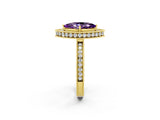 Yellow gold Marquise Cut Halo Diamond Engagement Ring with Milgrain Pave Band and Four-Prong Setting_2