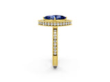 Yellow gold Marquise Cut Halo Diamond Engagement Ring with Milgrain Pave Band and Four-Prong Setting_2