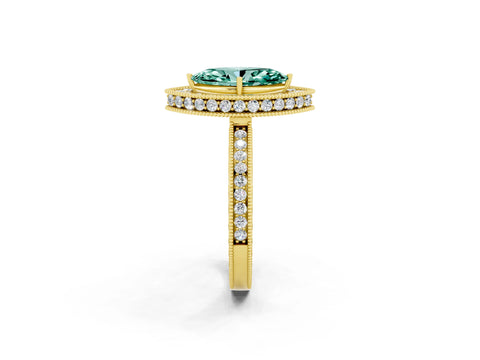 Yellow gold Marquise Cut Halo Diamond Engagement Ring with Milgrain Pave Band and Four-Prong Setting_2