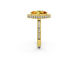 Yellow gold Marquise Cut Halo Diamond Engagement Ring with Milgrain Pave Band and Four-Prong Setting_2
