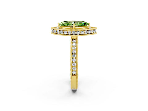 Yellow gold Marquise Cut Halo Diamond Engagement Ring with Milgrain Pave Band and Four-Prong Setting_2
