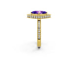 Yellow gold Marquise Cut Halo Diamond Engagement Ring with Milgrain Pave Band and Four-Prong Setting_2