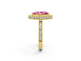 Yellow gold Marquise Cut Halo Diamond Engagement Ring with Milgrain Pave Band and Four-Prong Setting_2