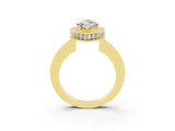 Yellow gold Marquise Cut Halo Diamond Engagement Ring with Milgrain Pave Band and Four-Prong Setting_3