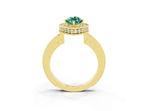 Yellow gold Marquise Cut Halo Diamond Engagement Ring with Milgrain Pave Band and Four-Prong Setting_3