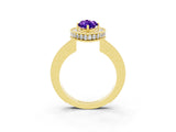 Yellow gold Marquise Cut Halo Diamond Engagement Ring with Milgrain Pave Band and Four-Prong Setting_3