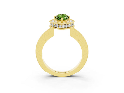 Yellow gold Marquise Cut Halo Diamond Engagement Ring with Milgrain Pave Band and Four-Prong Setting_3