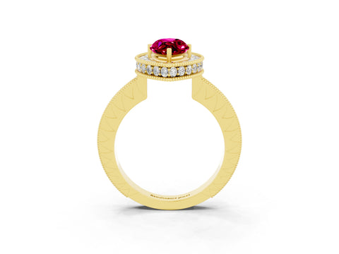 Yellow gold Marquise Cut Halo Diamond Engagement Ring with Milgrain Pave Band and Four-Prong Setting_3