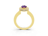 Yellow gold Marquise Cut Halo Diamond Engagement Ring with Milgrain Pave Band and Four-Prong Setting_3
