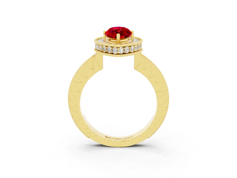 Yellow gold Marquise Cut Halo Diamond Engagement Ring with Milgrain Pave Band and Four-Prong Setting_3