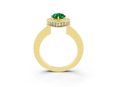 Yellow gold Marquise Cut Halo Diamond Engagement Ring with Milgrain Pave Band and Four-Prong Setting_3
