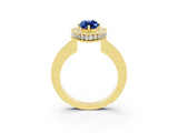 Yellow gold Marquise Cut Halo Diamond Engagement Ring with Milgrain Pave Band and Four-Prong Setting_3