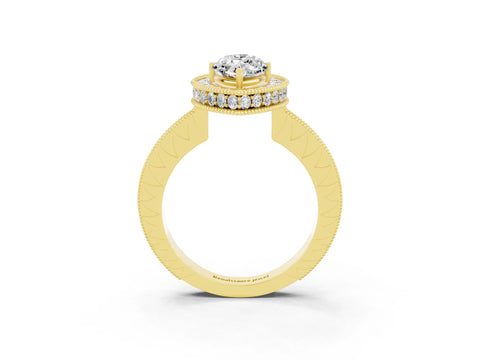 Yellow gold Marquise Cut Halo Diamond Engagement Ring with Milgrain Pave Band and Four-Prong Setting_3