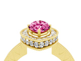Yellow gold Marquise Cut Halo Diamond Engagement Ring with Milgrain Pave Band and Four-Prong Setting_4