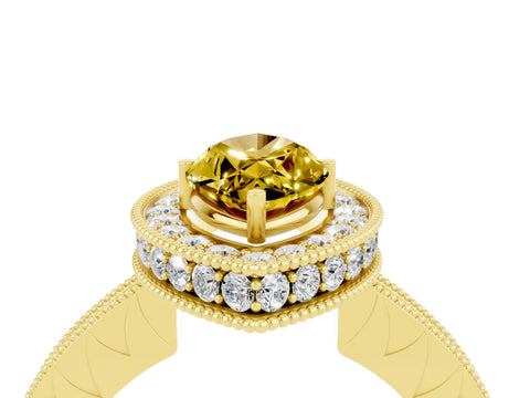 Yellow gold Marquise Cut Halo Diamond Engagement Ring with Milgrain Pave Band and Four-Prong Setting_4