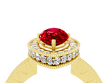 Yellow gold Marquise Cut Halo Diamond Engagement Ring with Milgrain Pave Band and Four-Prong Setting_4
