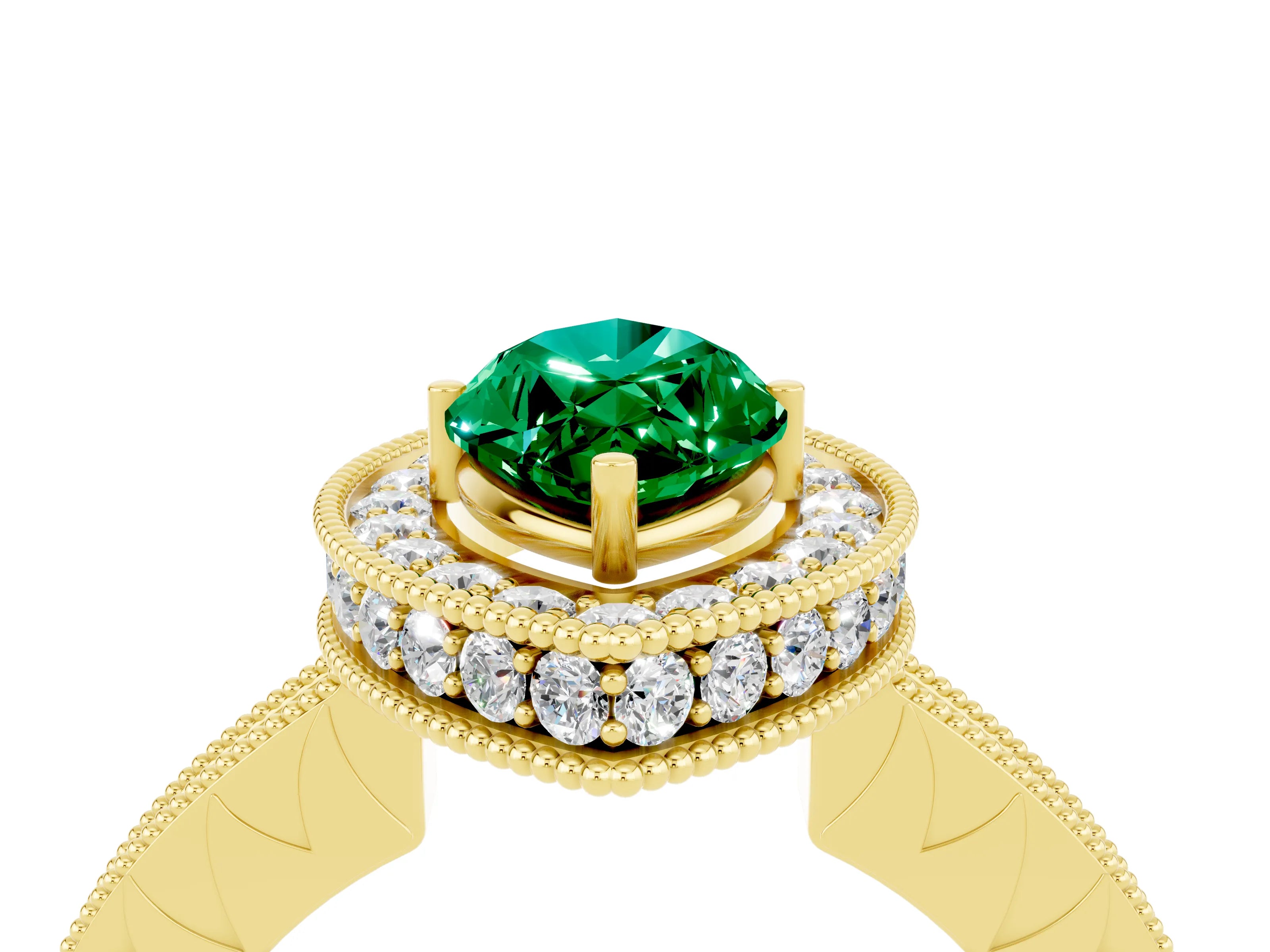 Yellow gold Marquise Cut Halo Diamond Engagement Ring with Milgrain Pave Band and Four-Prong Setting_4