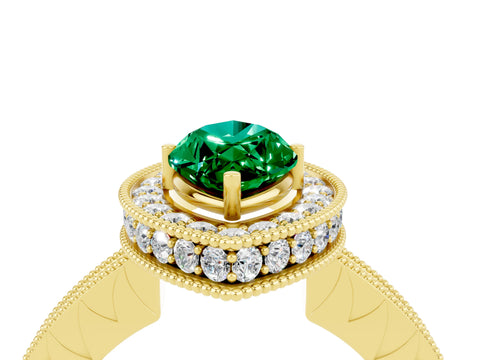 Yellow gold Marquise Cut Halo Diamond Engagement Ring with Milgrain Pave Band and Four-Prong Setting_4