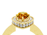 Yellow gold Marquise Cut Halo Diamond Engagement Ring with Milgrain Pave Band and Four-Prong Setting_4