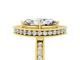 Yellow gold Marquise Cut Halo Diamond Engagement Ring with Milgrain Pave Band and Four-Prong Setting_5