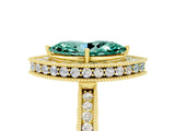 Yellow gold Marquise Cut Halo Diamond Engagement Ring with Milgrain Pave Band and Four-Prong Setting_5