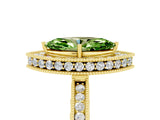 Yellow gold Marquise Cut Halo Diamond Engagement Ring with Milgrain Pave Band and Four-Prong Setting_5