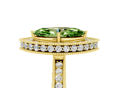 Yellow gold Marquise Cut Halo Diamond Engagement Ring with Milgrain Pave Band and Four-Prong Setting_5