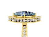 Yellow gold Marquise Cut Halo Diamond Engagement Ring with Milgrain Pave Band and Four-Prong Setting_5