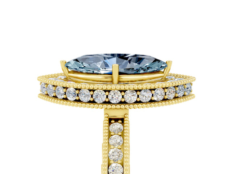 Yellow gold Marquise Cut Halo Diamond Engagement Ring with Milgrain Pave Band and Four-Prong Setting_5