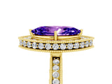 Yellow gold Marquise Cut Halo Diamond Engagement Ring with Milgrain Pave Band and Four-Prong Setting_5