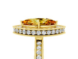 Yellow gold Marquise Cut Halo Diamond Engagement Ring with Milgrain Pave Band and Four-Prong Setting_5
