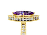 Yellow gold Marquise Cut Halo Diamond Engagement Ring with Milgrain Pave Band and Four-Prong Setting_5