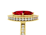 Yellow gold Marquise Cut Halo Diamond Engagement Ring with Milgrain Pave Band and Four-Prong Setting_5