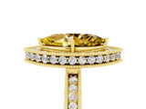 Yellow gold Marquise Cut Halo Diamond Engagement Ring with Milgrain Pave Band and Four-Prong Setting_5