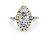 Yellow gold Marquise Cut Halo Diamond Engagement Ring with Pave Band and Four-Prong Setting_20