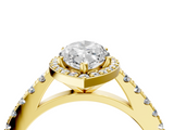 Yellow gold Marquise Cut Halo Diamond Engagement Ring with Pave Band and Four-Prong Setting_44