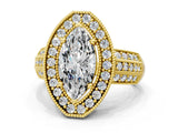 Yellow gold Marquise Cut Halo Diamond Engagement Ring with Pave Split Shank and Four-Prong Setting_3