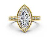 Yellow gold Marquise Cut Halo Diamond Pave Band Ring with Four-Prong Setting_61