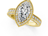Yellow gold Marquise Cut Halo Diamond Pave Band Ring with Four-Prong Setting_62