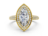 Yellow gold Marquise Cut Halo Diamond Pave Band with Four-Prong Setting_42