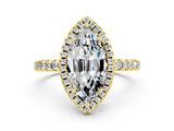 Yellow gold Marquise Cut Halo Diamond Pave Band with Prong Setting