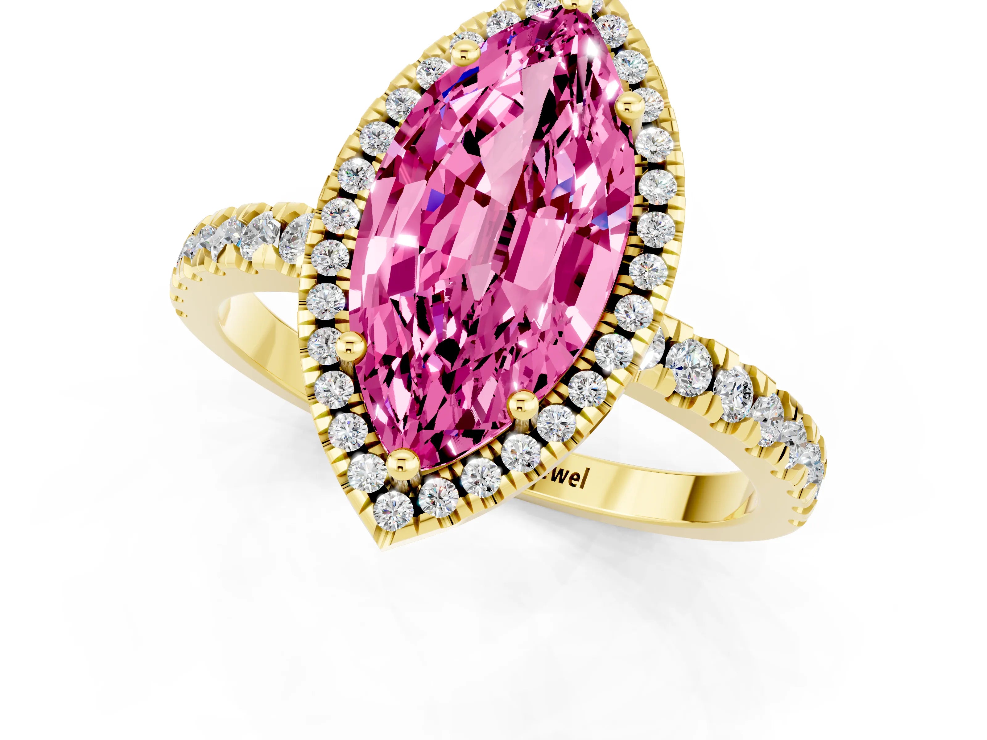 Yellow gold Marquise Cut Halo Diamond Pave Band with Prong Setting_1