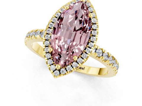 Yellow gold Marquise Cut Halo Diamond Pave Band with Prong Setting_1