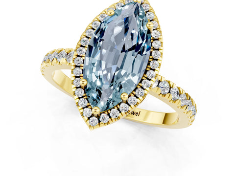 Yellow gold Marquise Cut Halo Diamond Pave Band with Prong Setting_1