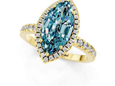 Yellow gold Marquise Cut Halo Diamond Pave Band with Prong Setting_1