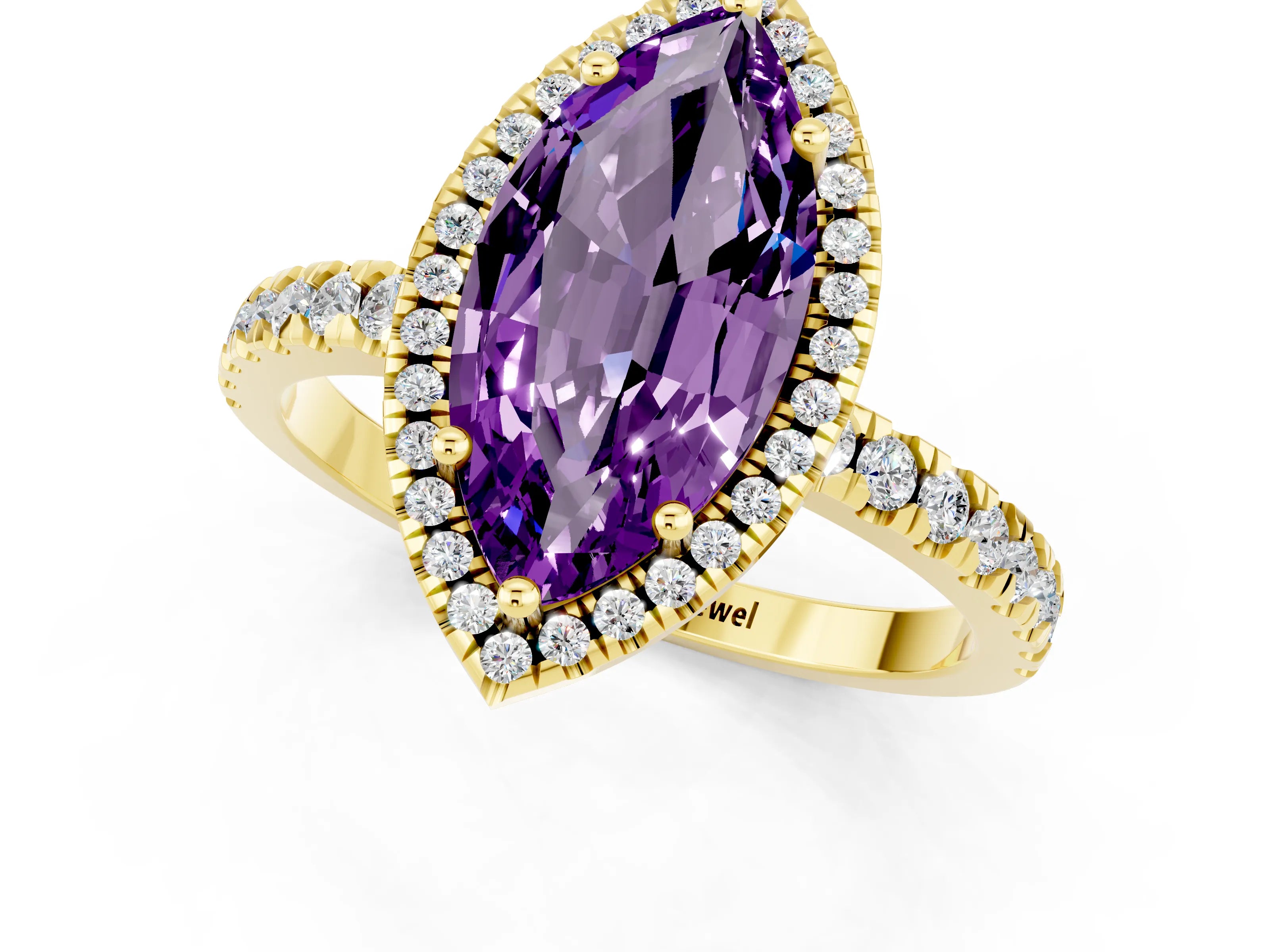 Yellow gold Marquise Cut Halo Diamond Pave Band with Prong Setting_1