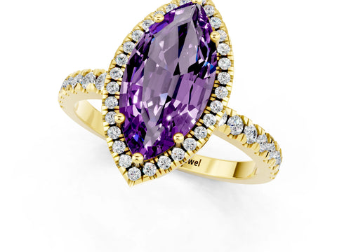 Yellow gold Marquise Cut Halo Diamond Pave Band with Prong Setting_1