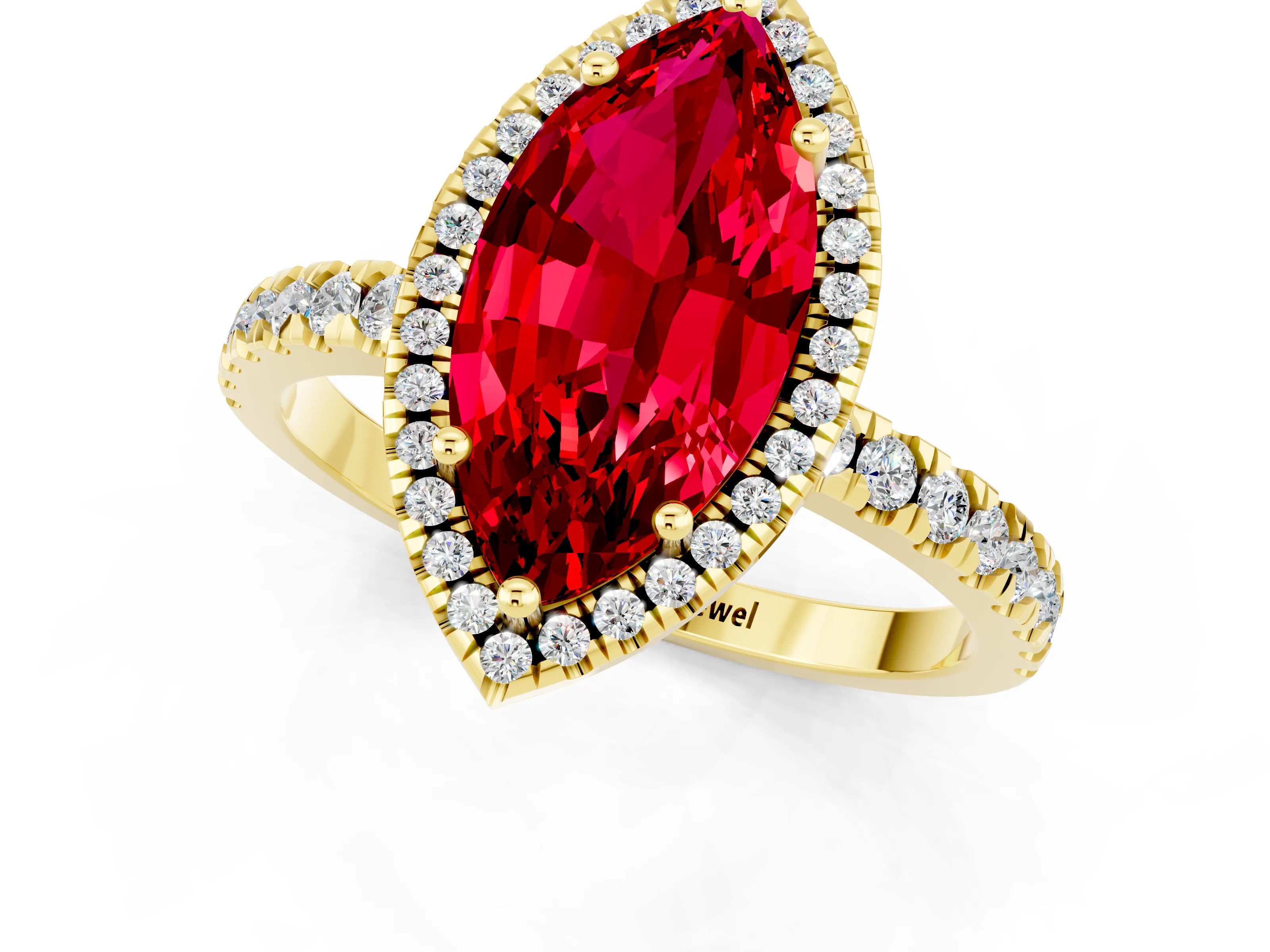 Yellow gold Marquise Cut Halo Diamond Pave Band with Prong Setting_1