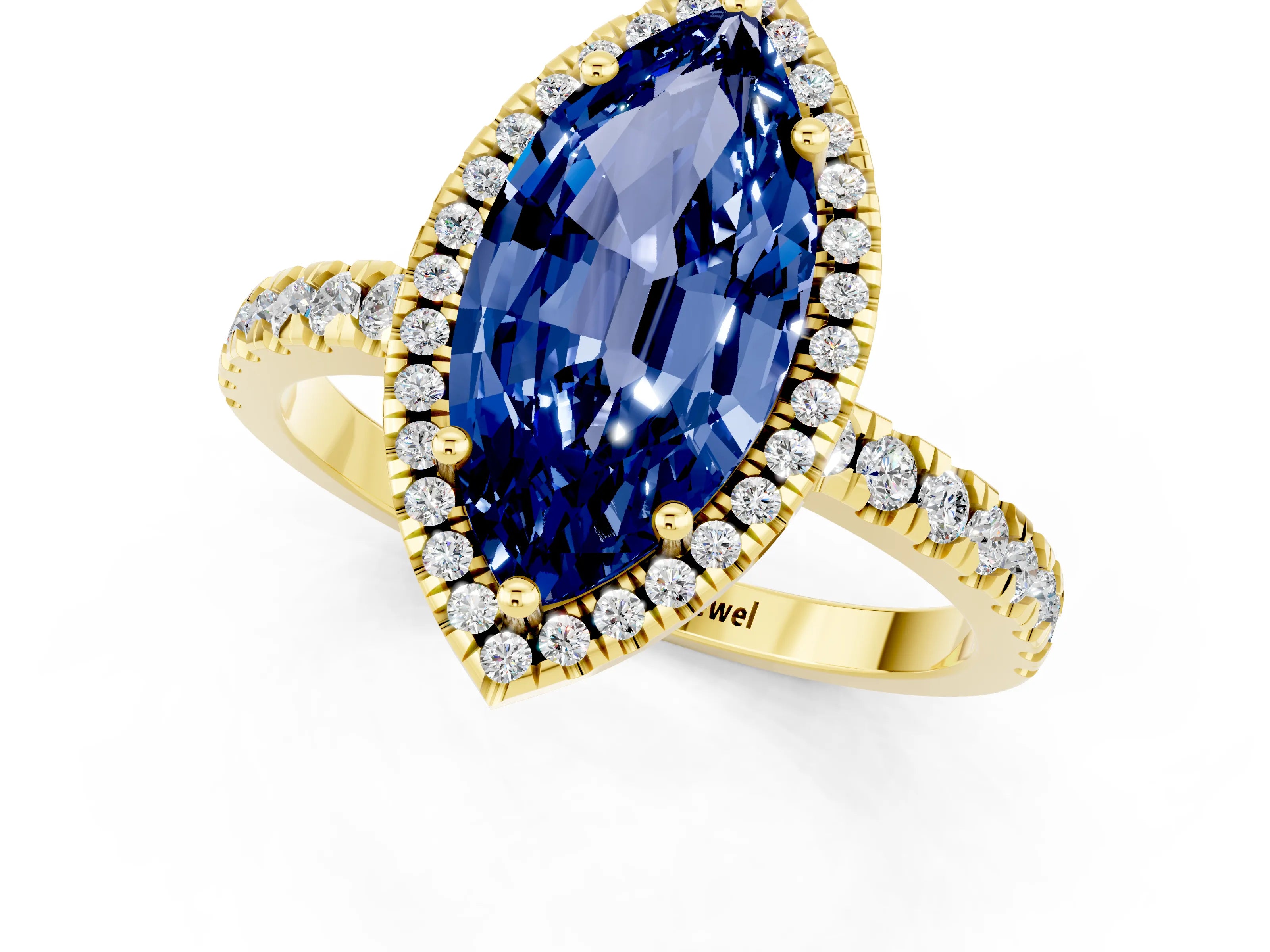 Yellow gold Marquise Cut Halo Diamond Pave Band with Prong Setting_1